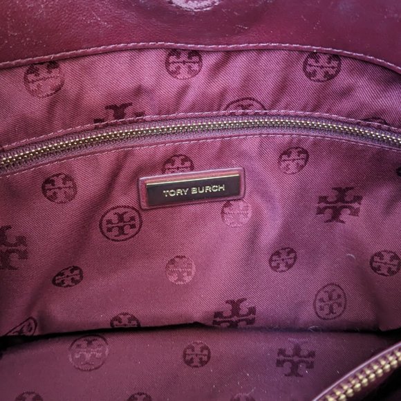 Tory Burch Marion Diamond Quilted Leather Burgundy Tote Shoulder Handbag - Picture 2 of 2